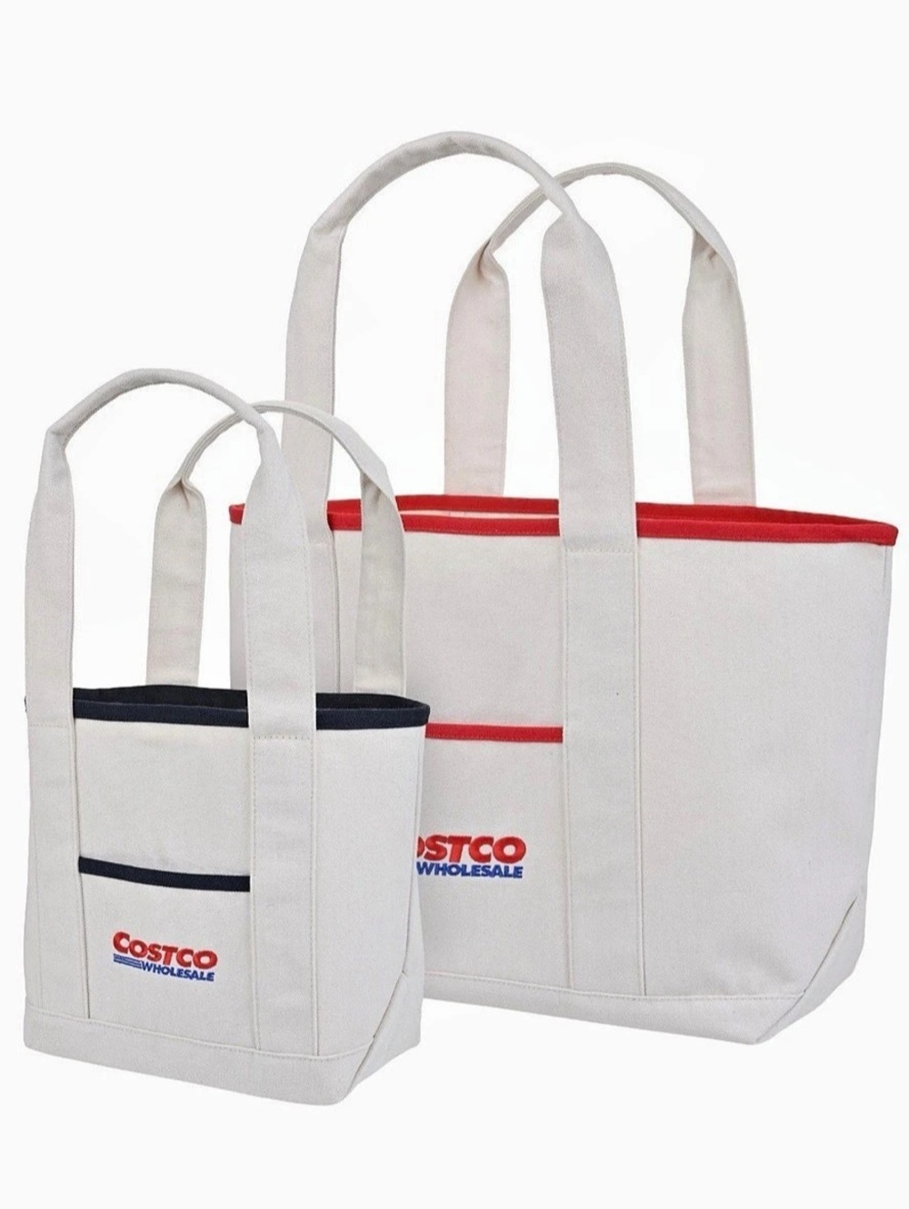 Costco Canvas Tote Bags Set of 2 White & Red Tote Bags NWT